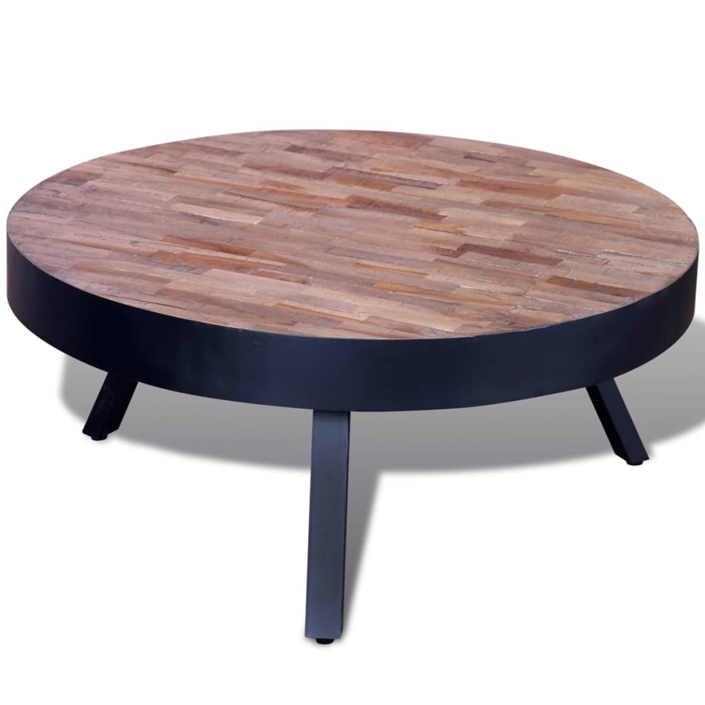 Salontafel rond gerecycled teakhout – afbeelding 3