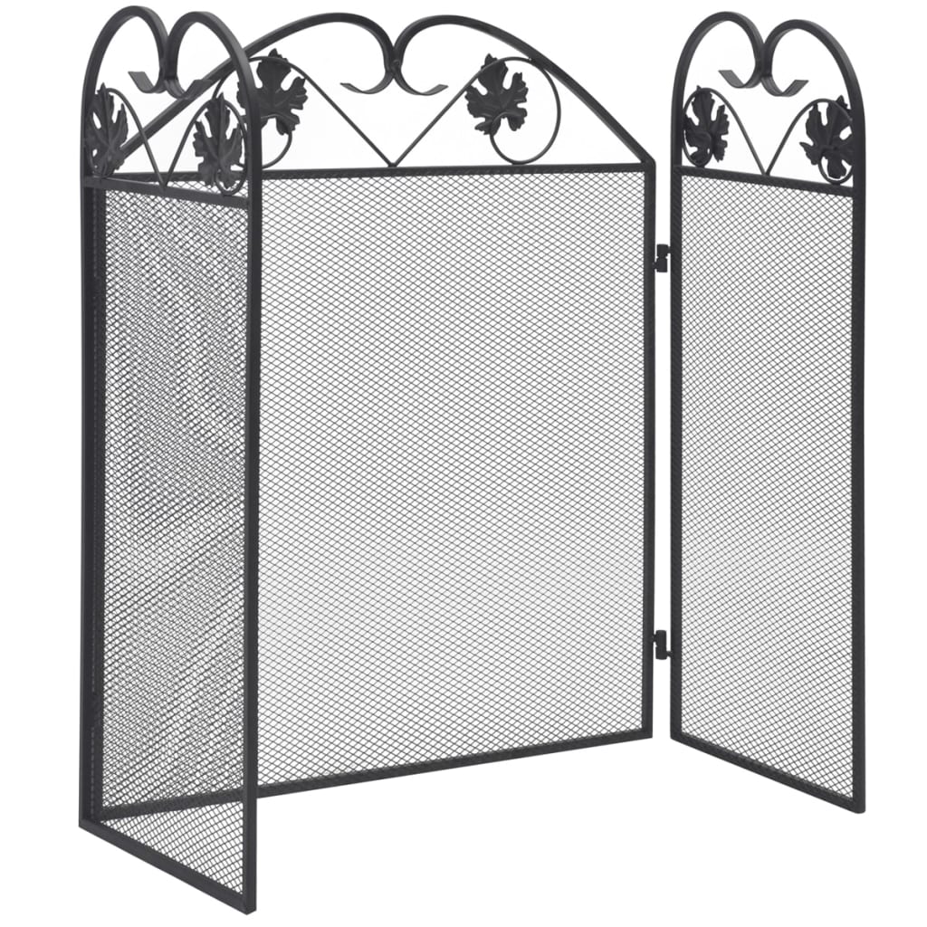 Haardscherm 3 panelen ijzer zwart – afbeelding 2