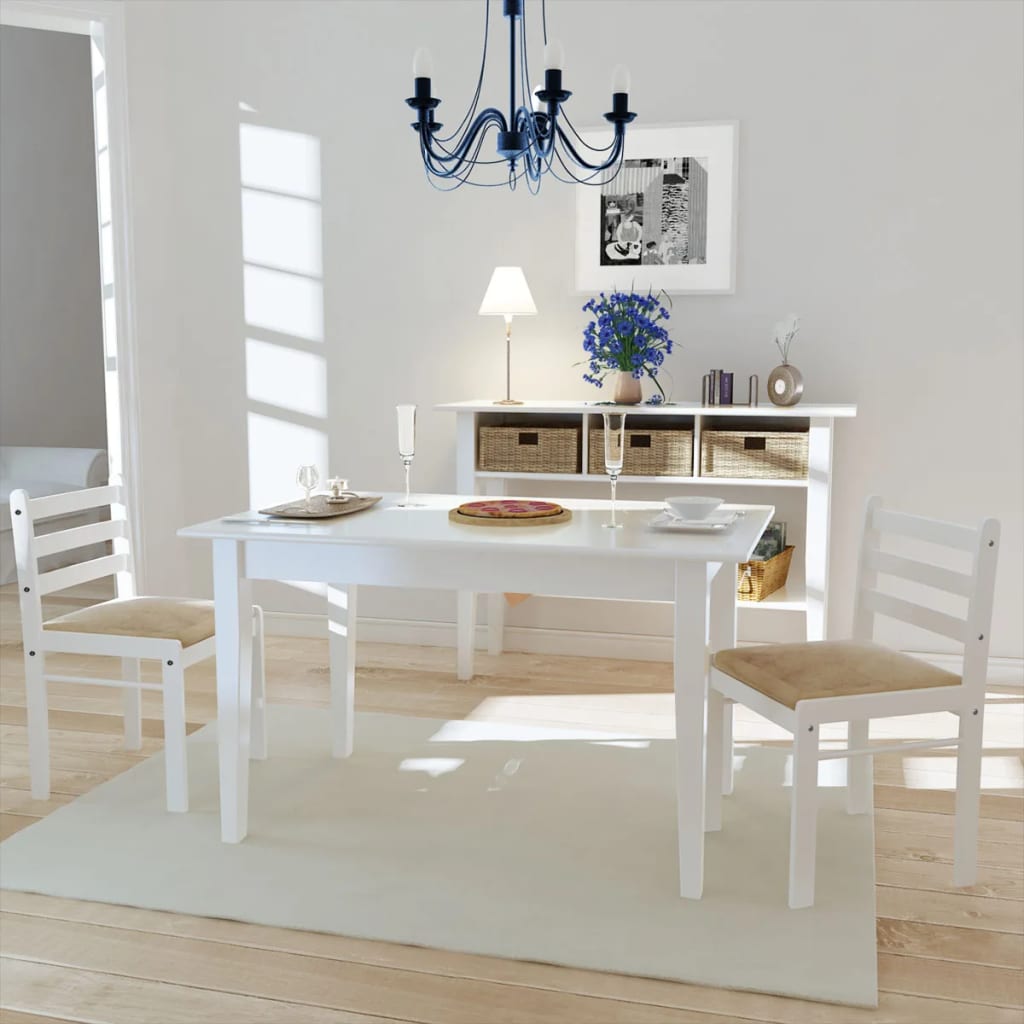 Eetkamerstoelen 2 st massief rubberwood en fluweel wit – afbeelding 1