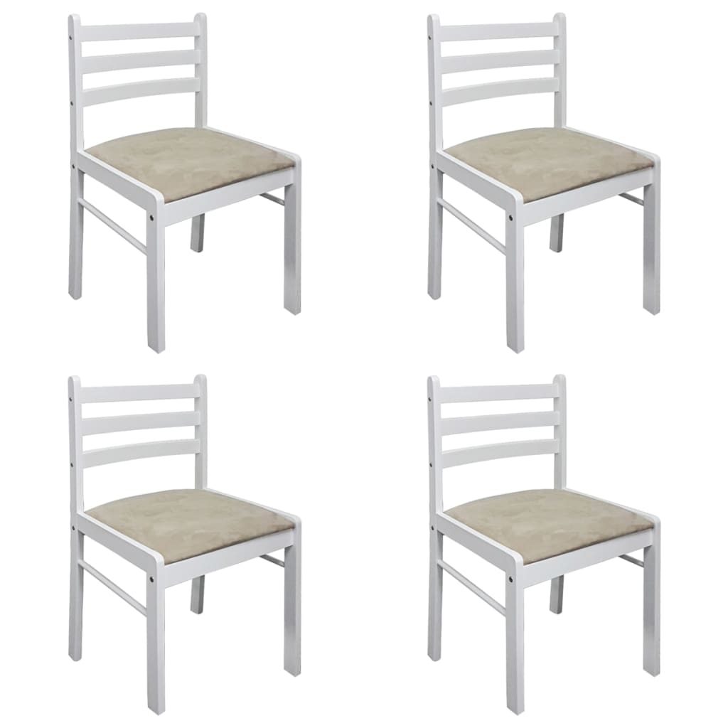 Eetkamerstoelen 4 st massief rubberwood en fluweel wit – afbeelding 2