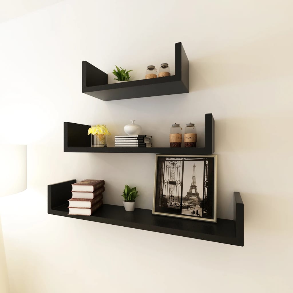3 st Wandschappen U-vormig MDF zwart