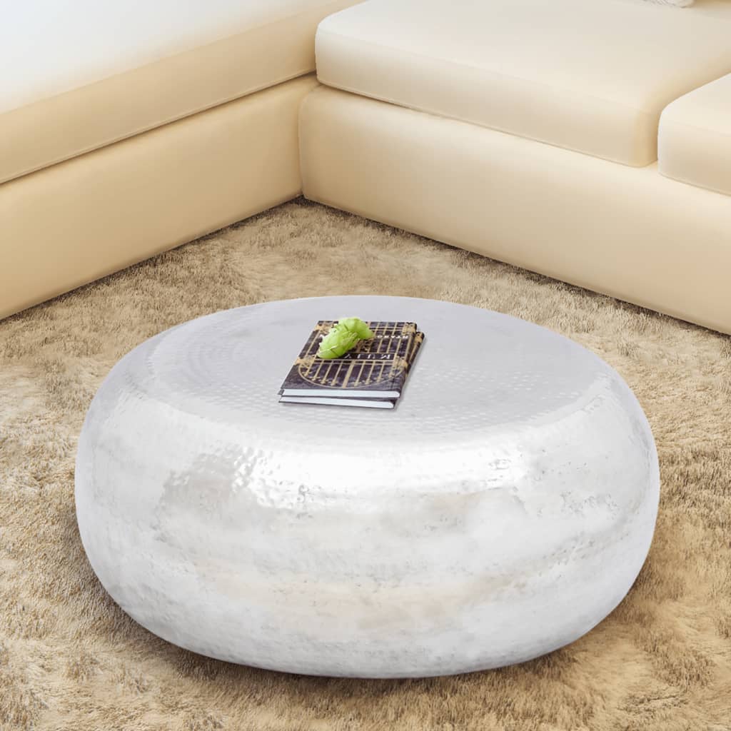 Salontafel gehamerd aluminium zilverkleurig – afbeelding 1