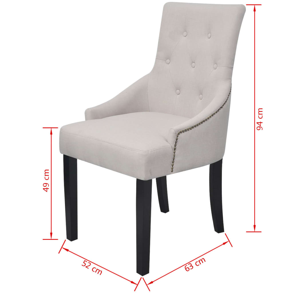 Eetkamerstoelen 2 st stof crèmegrijs – afbeelding 7