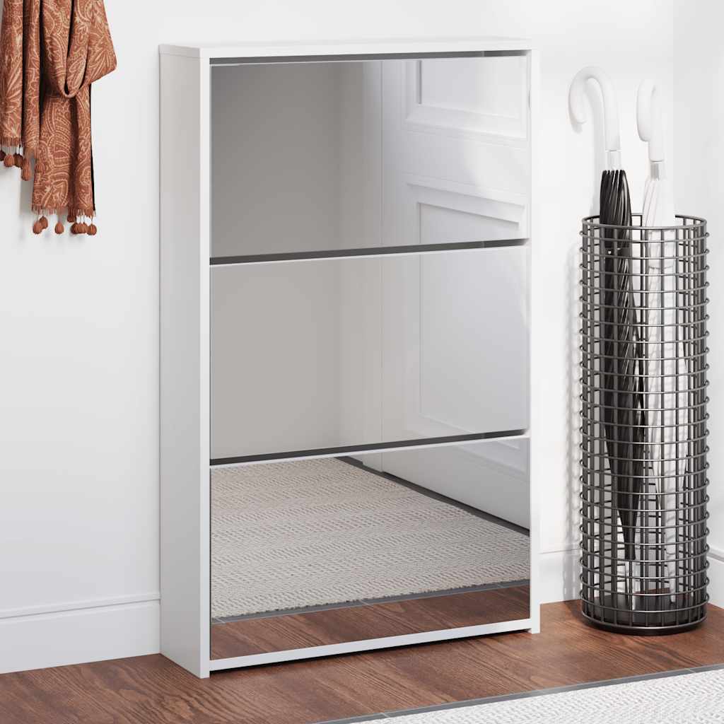 Schoenenkast drielaags met spiegel 63x17x102,5 cm wit