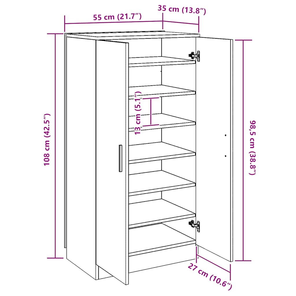 Schoenenkast 7 planken eiken – afbeelding 9