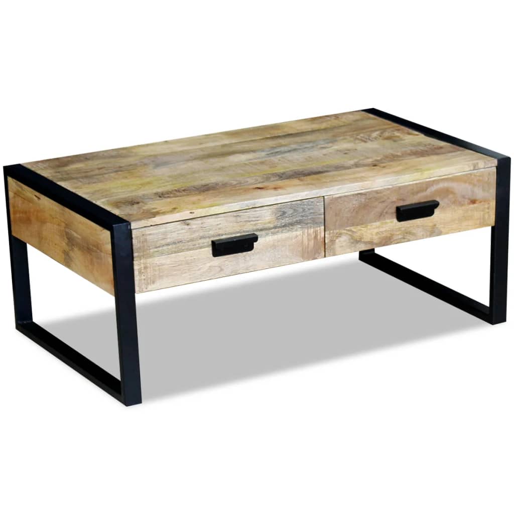 Salontafel met 2 lades 100x60x40 cm massief mangohout – afbeelding 1