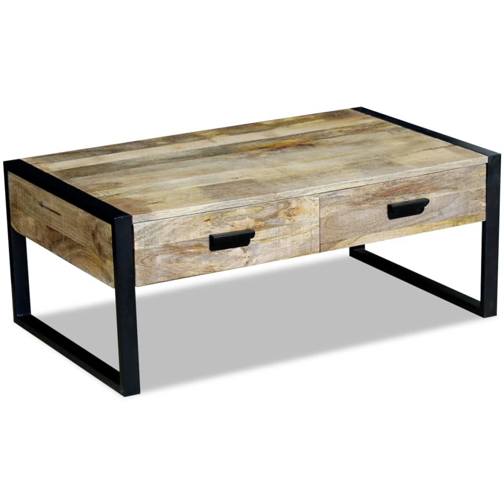 Salontafel met 2 lades 100x60x40 cm massief mangohout – afbeelding 2