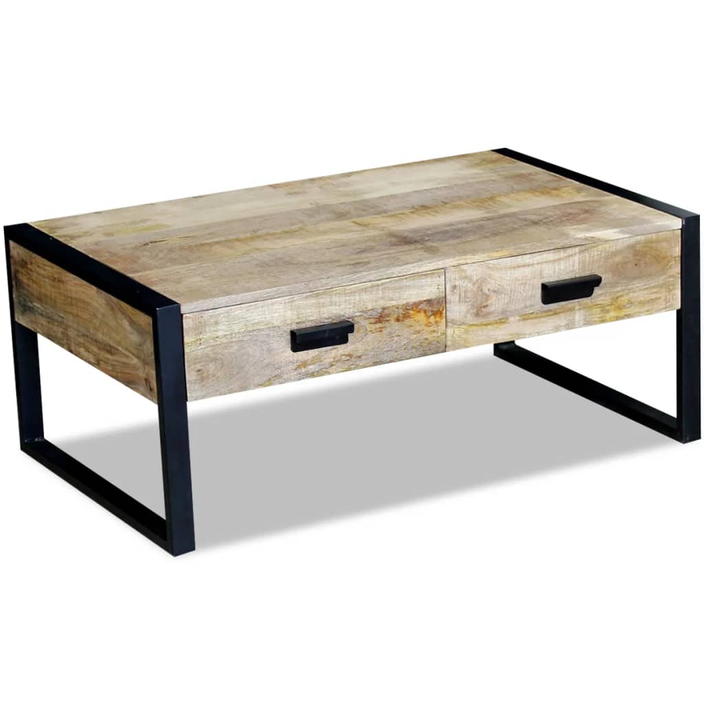 Salontafel met 2 lades 100x60x40 cm massief mangohout – afbeelding 3
