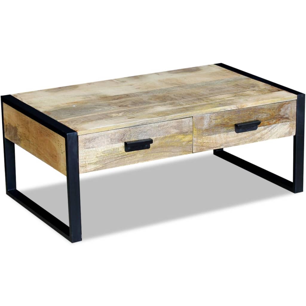 Salontafel met 2 lades 100x60x40 cm massief mangohout – afbeelding 4