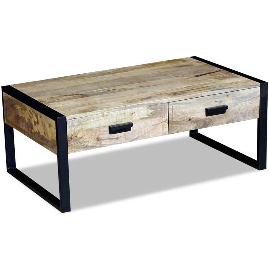 Salontafel met 2 lades 100x60x40 cm massief mangohout – afbeelding 5