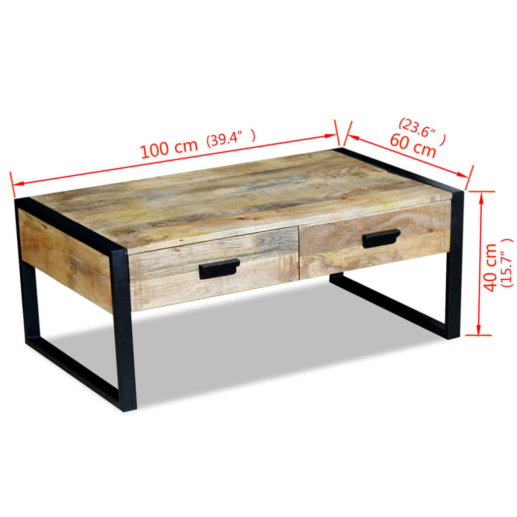 Salontafel met 2 lades 100x60x40 cm massief mangohout – afbeelding 8
