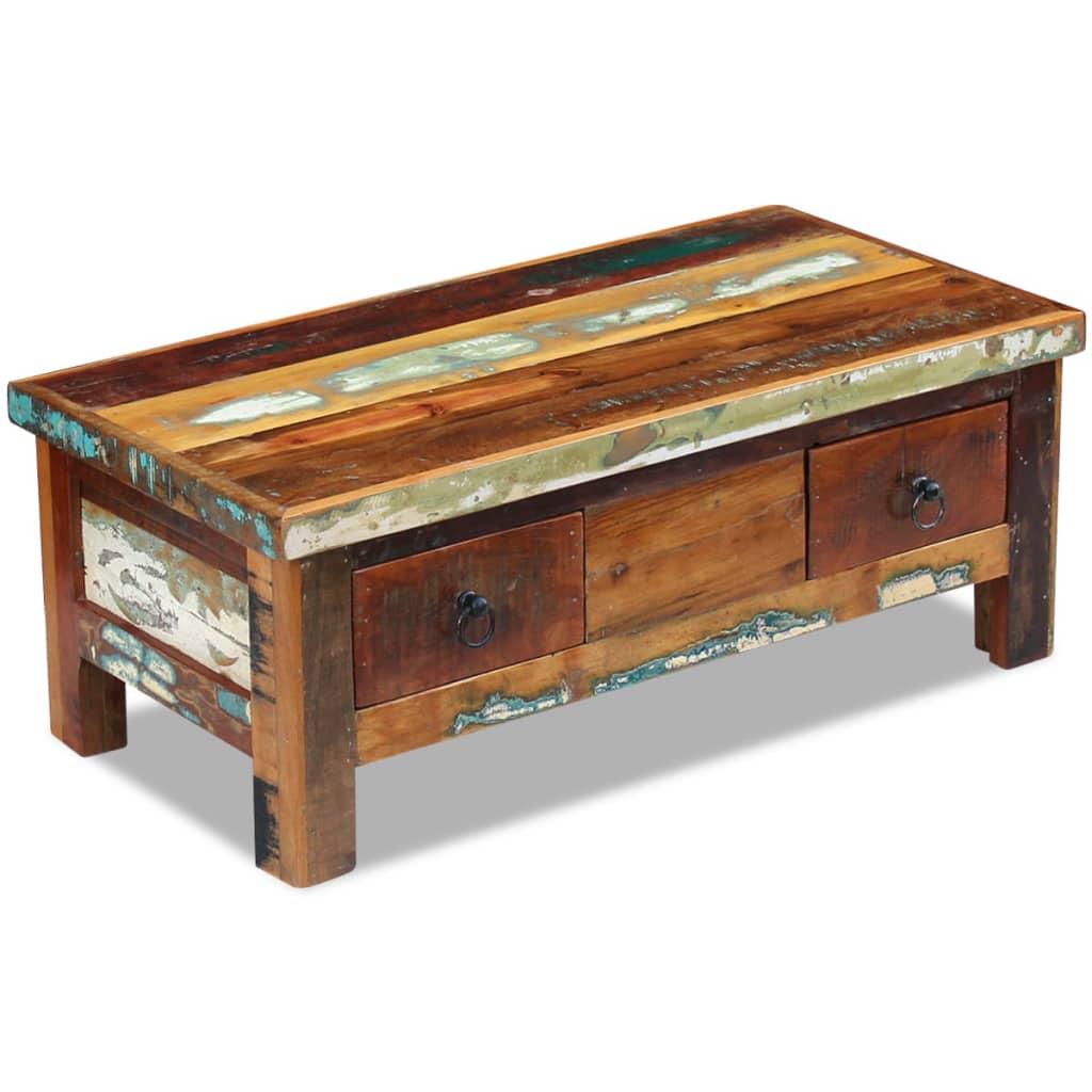 Salontafel met lades 90x45x35 cm massief gerecycled hout – afbeelding 1