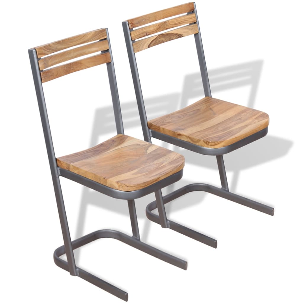 Eetkamerstoelen 2 st massief teakhout
