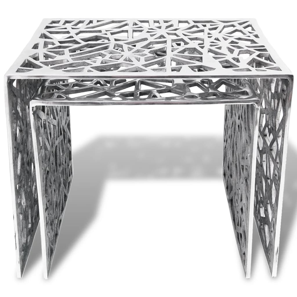 Bijzettafels 2 stuks vierkant aluminium zilver – afbeelding 3