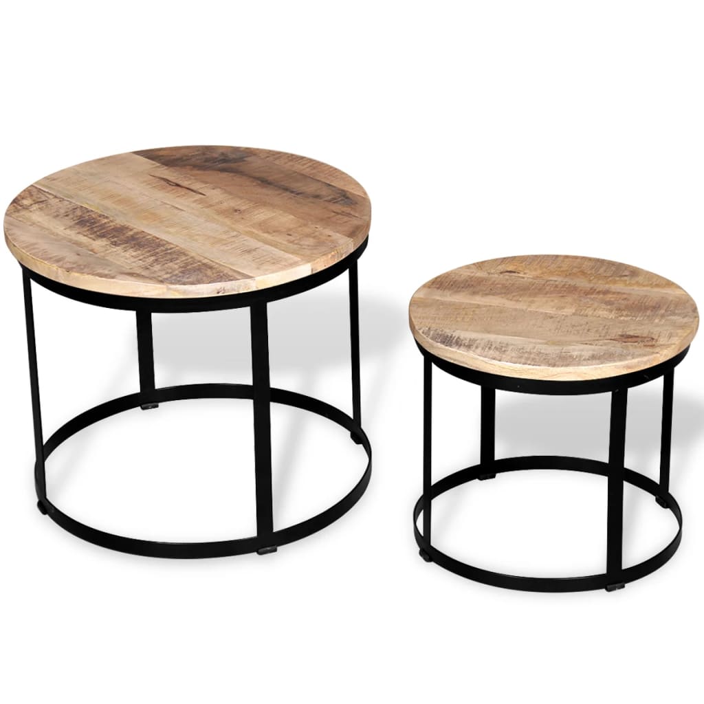 2-delige Salontafelset rond 40/50 cm ruw mangohout – afbeelding 1
