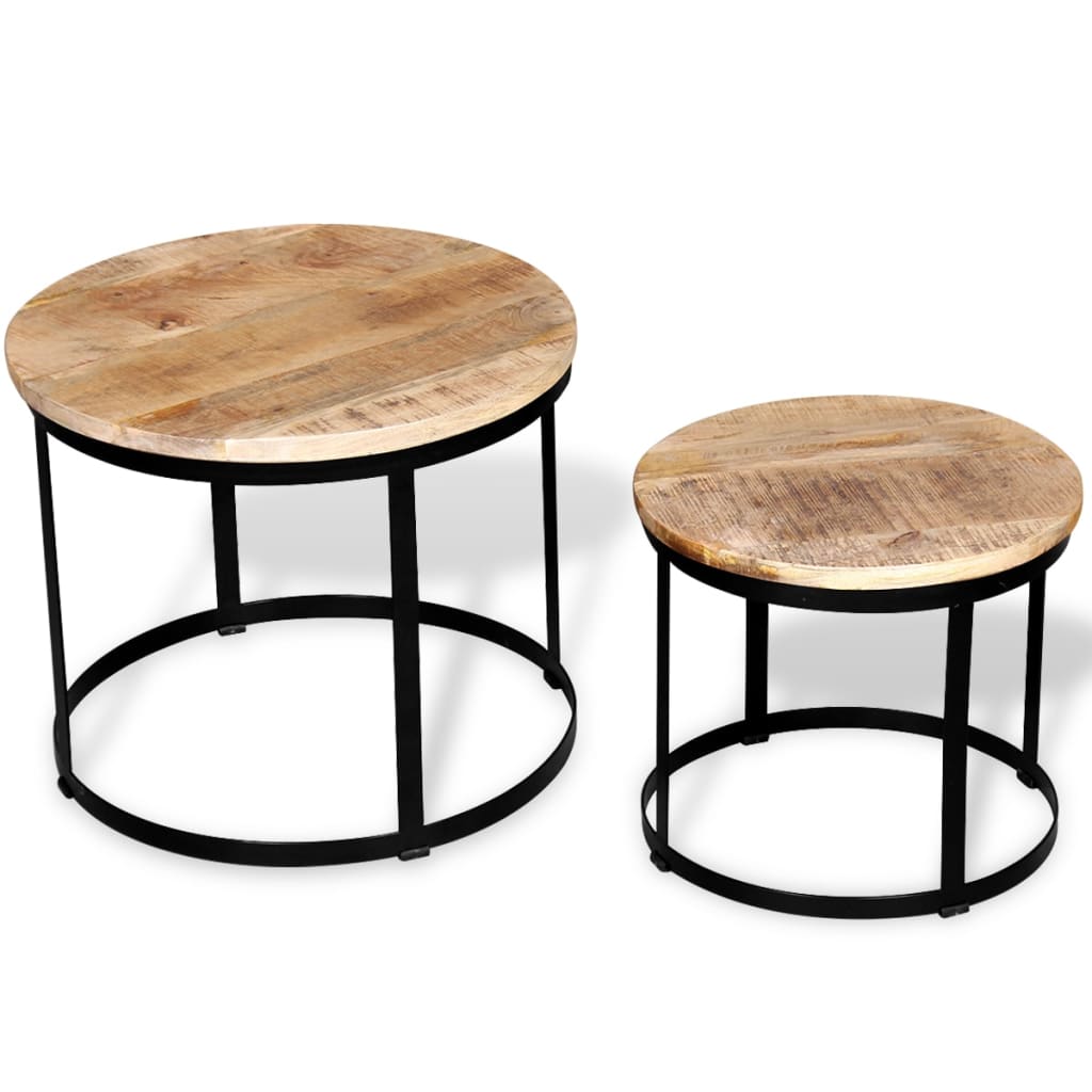 2-delige Salontafelset rond 40/50 cm ruw mangohout – afbeelding 2