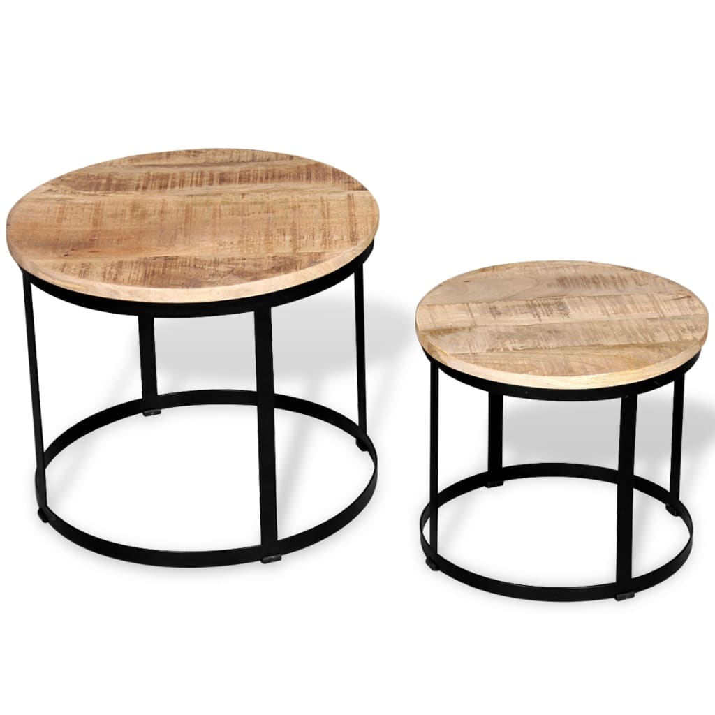 2-delige Salontafelset rond 40/50 cm ruw mangohout – afbeelding 3