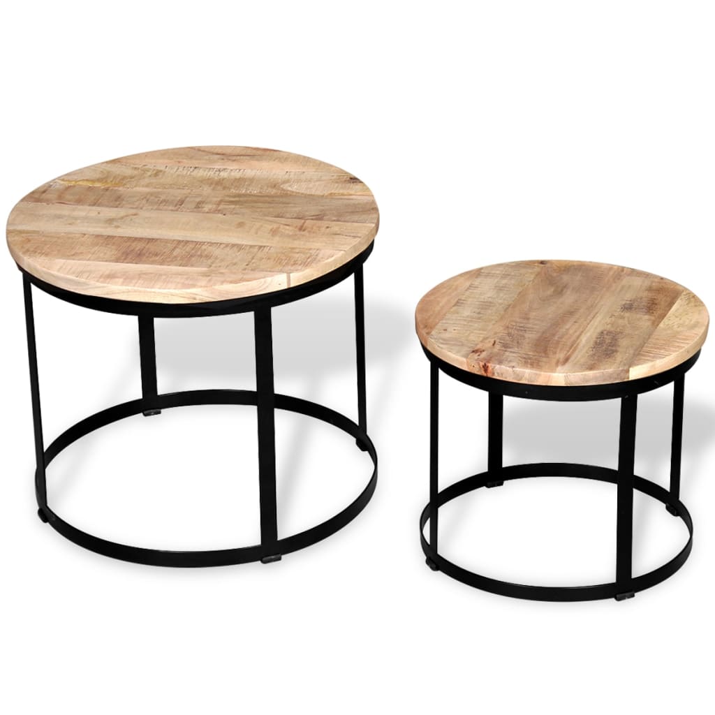 2-delige Salontafelset rond 40/50 cm ruw mangohout – afbeelding 4
