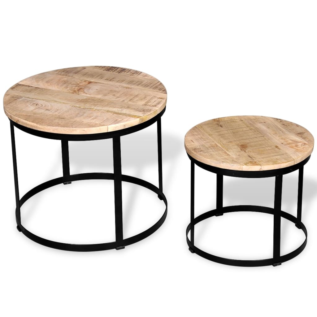 2-delige Salontafelset rond 40/50 cm ruw mangohout – afbeelding 5