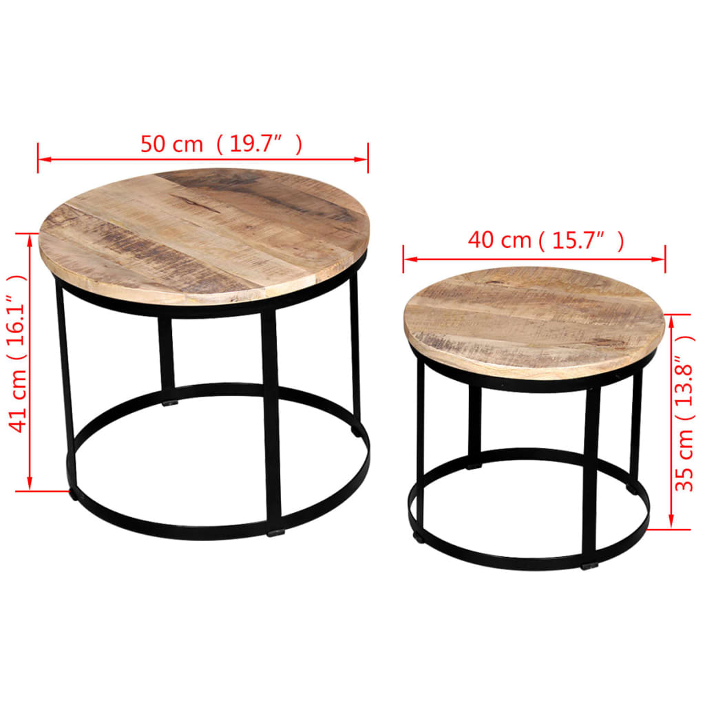 2-delige Salontafelset rond 40/50 cm ruw mangohout – afbeelding 7