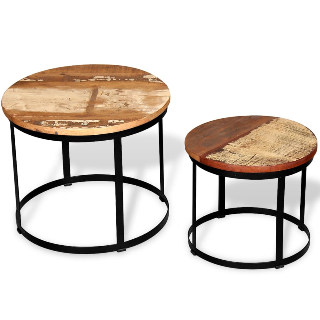 2-delige Salontafelset rond 40/50 cm massief gerecycled hout – afbeelding 2