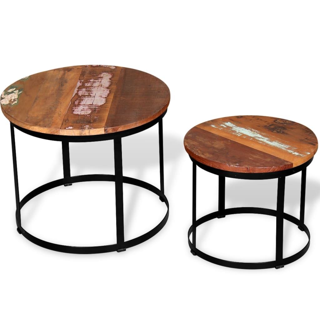 2-delige Salontafelset rond 40/50 cm massief gerecycled hout – afbeelding 3