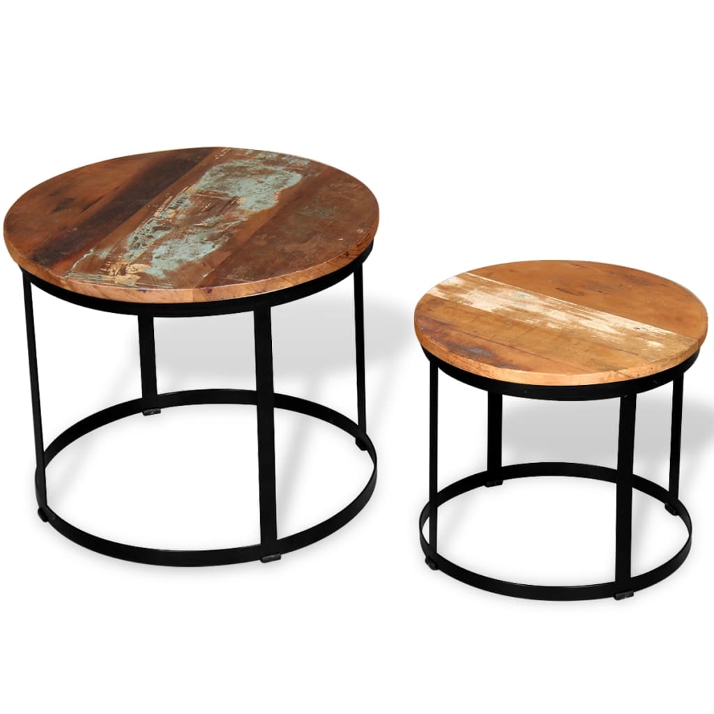 2-delige Salontafelset rond 40/50 cm massief gerecycled hout – afbeelding 4