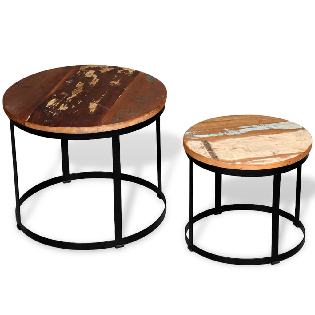 2-delige Salontafelset rond 40/50 cm massief gerecycled hout – afbeelding 5