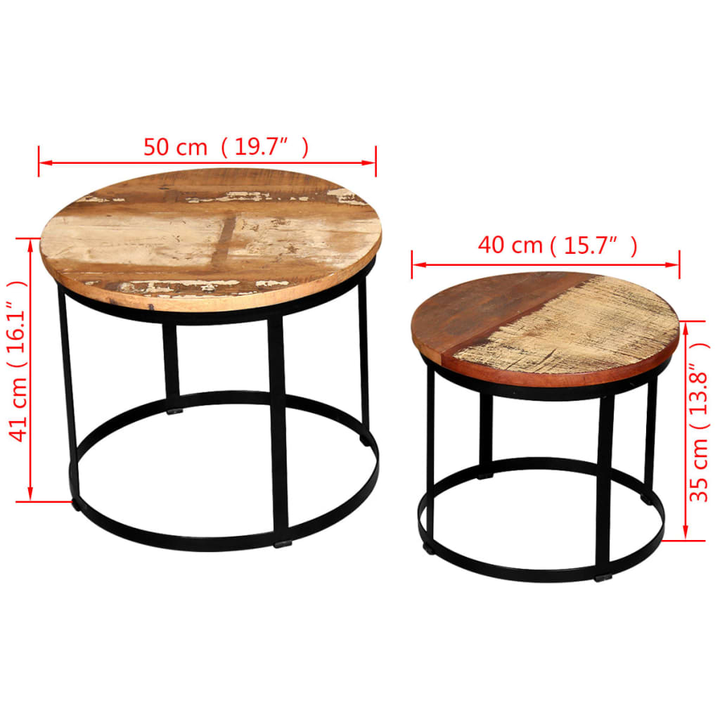 2-delige Salontafelset rond 40/50 cm massief gerecycled hout – afbeelding 7