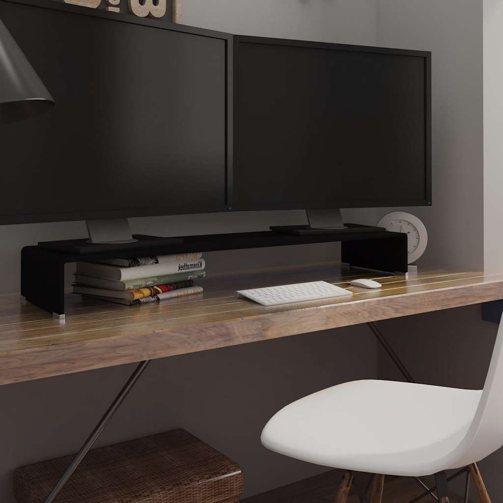 TV-meubel/monitorverhoger zwart 110x30x13 cm glas – afbeelding 1