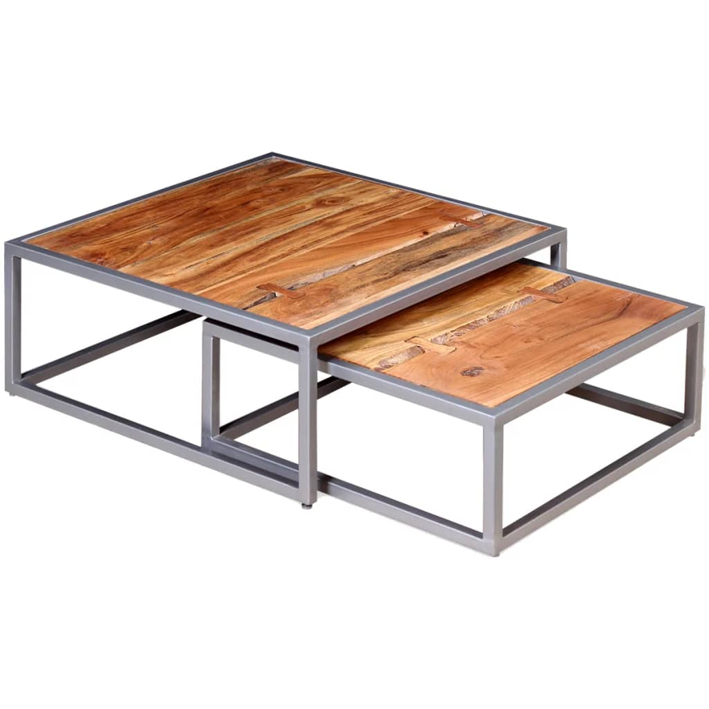 2-delige Salontafelset massief acaciahout – afbeelding 1