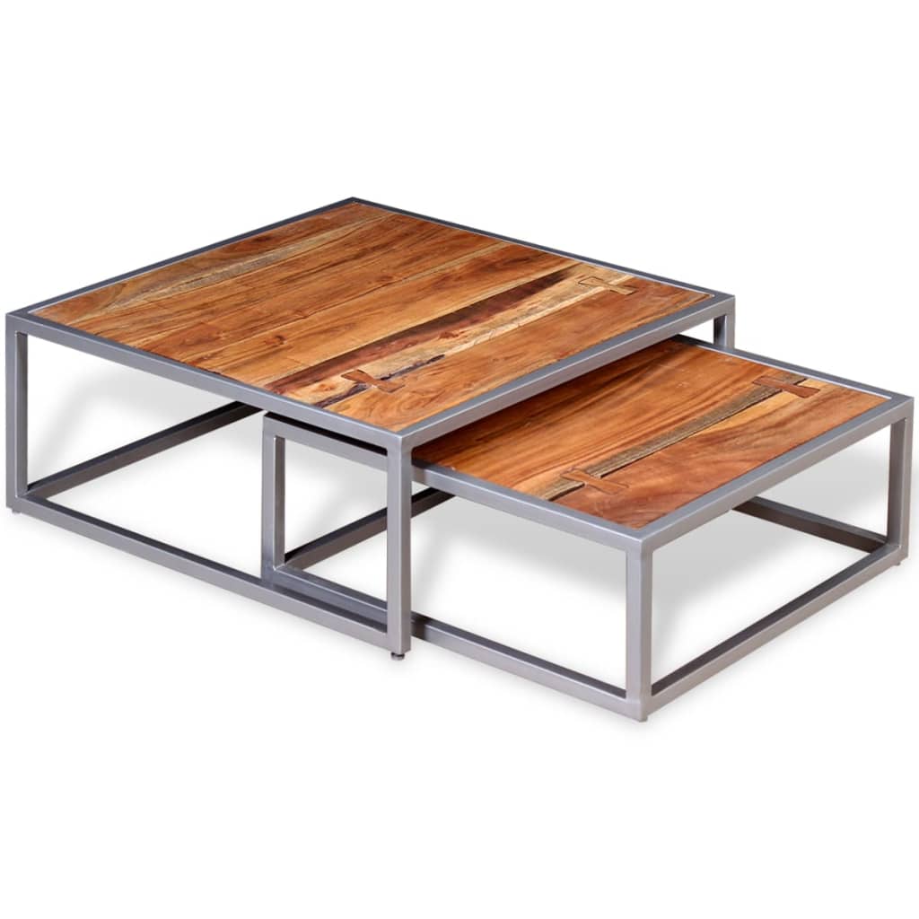 2-delige Salontafelset massief acaciahout – afbeelding 4
