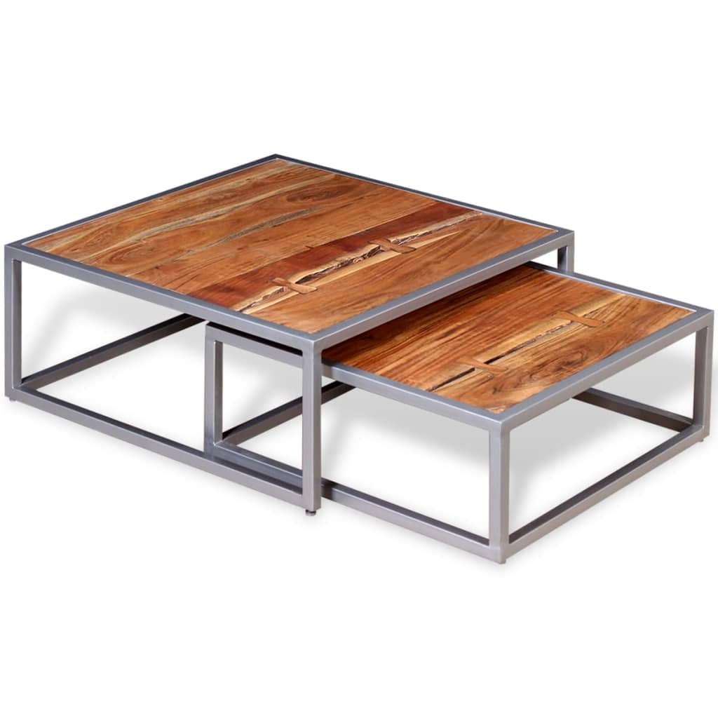2-delige Salontafelset massief acaciahout – afbeelding 5