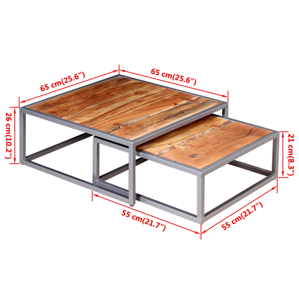 2-delige Salontafelset massief acaciahout – afbeelding 9