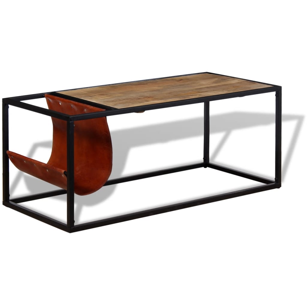 Salontafel met echt lederen tijdschriftenhouder 110x50x45 cm – afbeelding 5