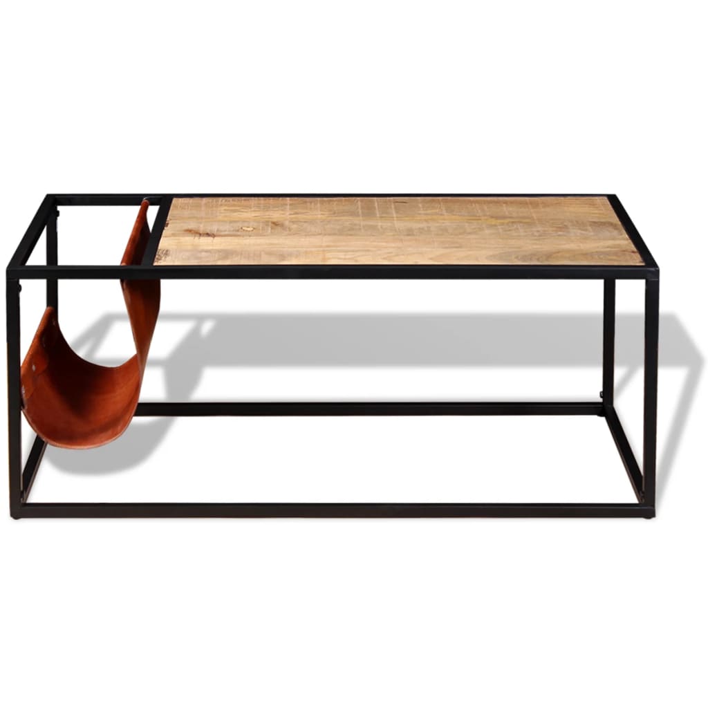 Salontafel met echt lederen tijdschriftenhouder 110x50x45 cm – afbeelding 6