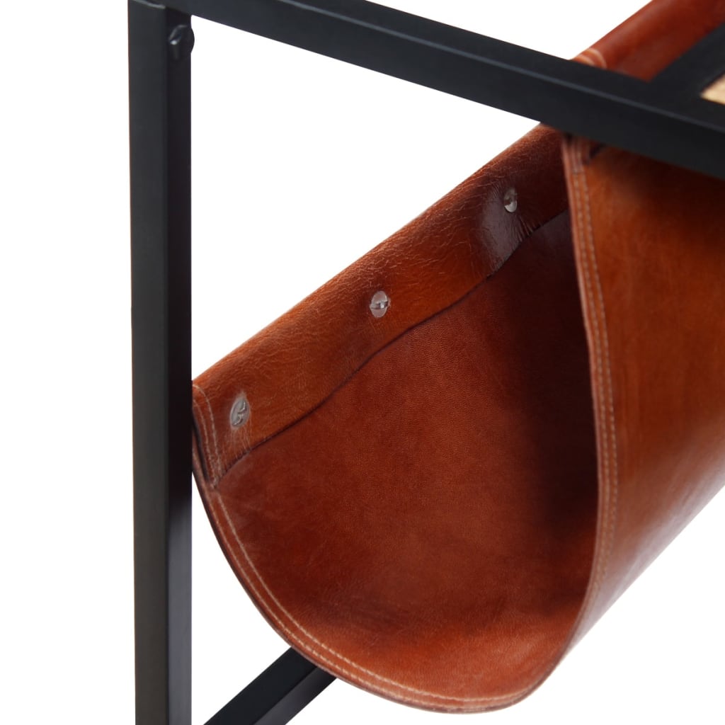 Salontafel met echt lederen tijdschriftenhouder 110x50x45 cm – afbeelding 8