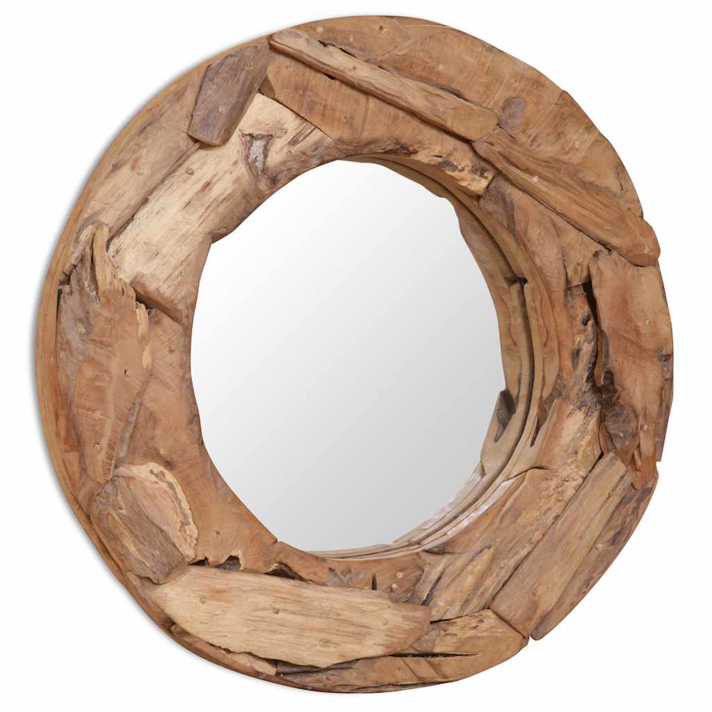 Decoratieve spiegel rond 60 cm teakhout – afbeelding 1