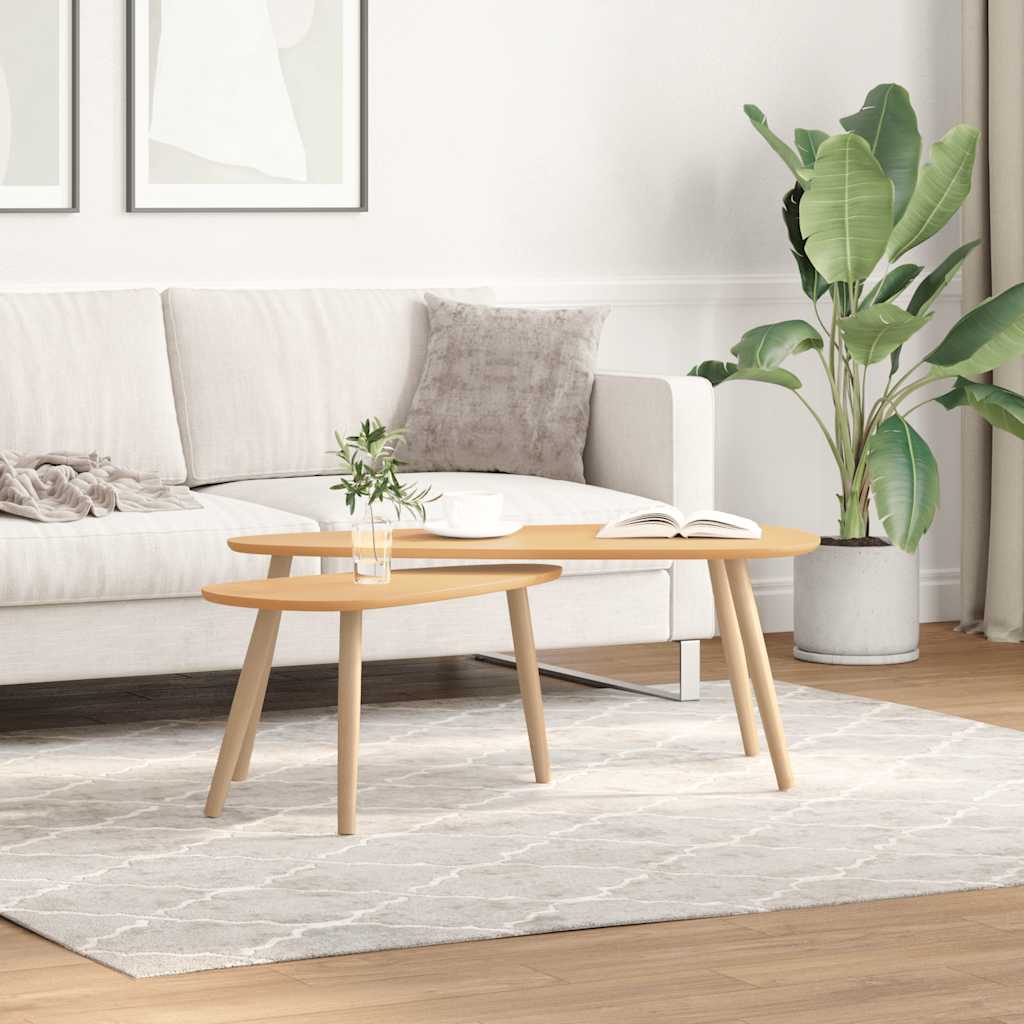 2-delige Salontafelset massief grenenhout bruin – afbeelding 1