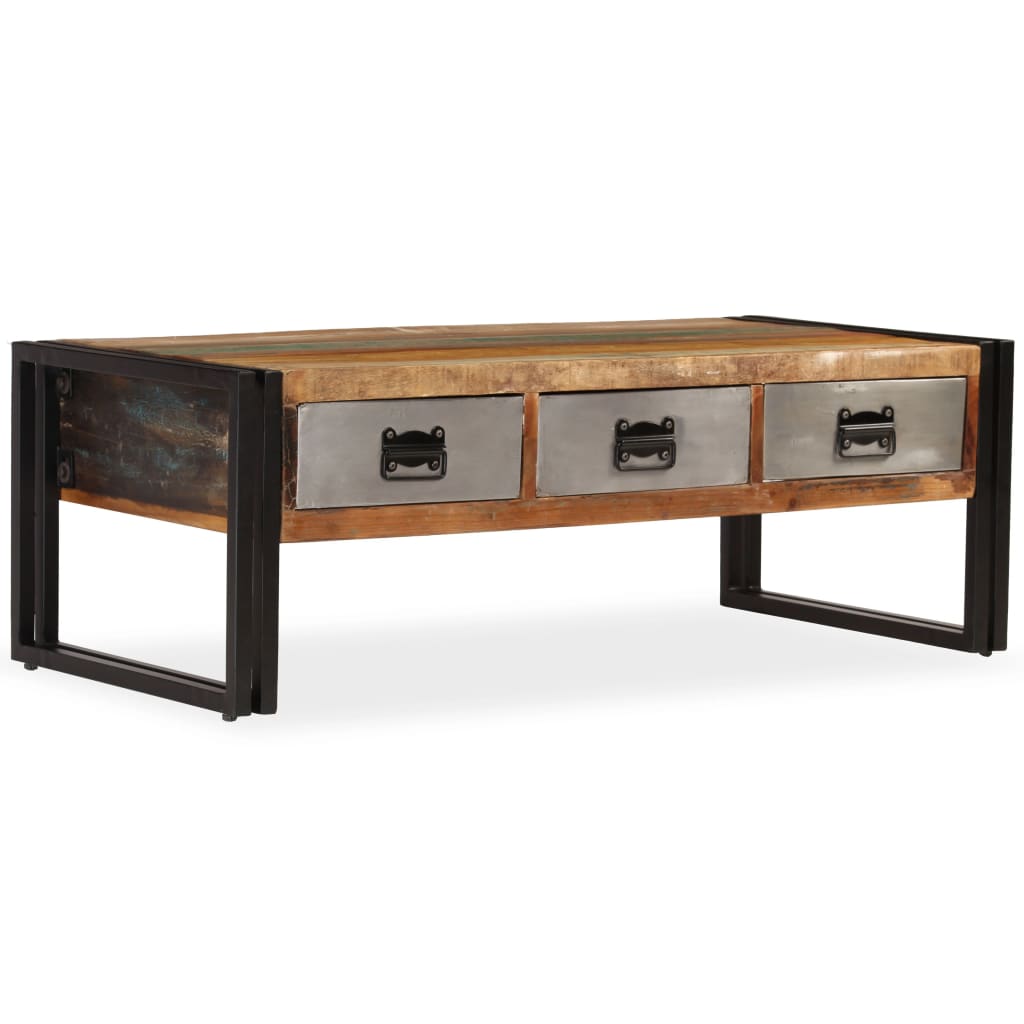 Salontafel met 3 lades 100x50x35 cm massief gerecycled hout – afbeelding 10