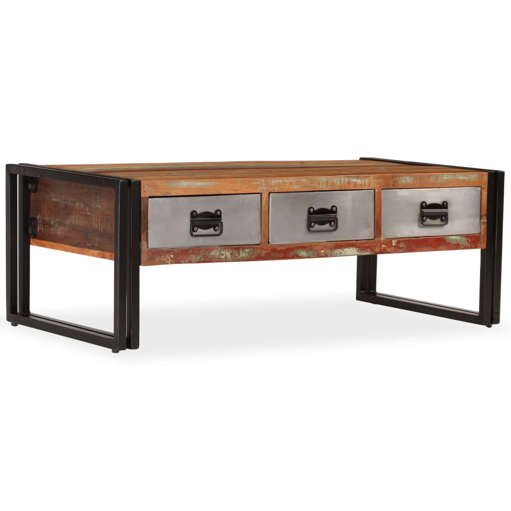 Salontafel met 3 lades 100x50x35 cm massief gerecycled hout – afbeelding 11