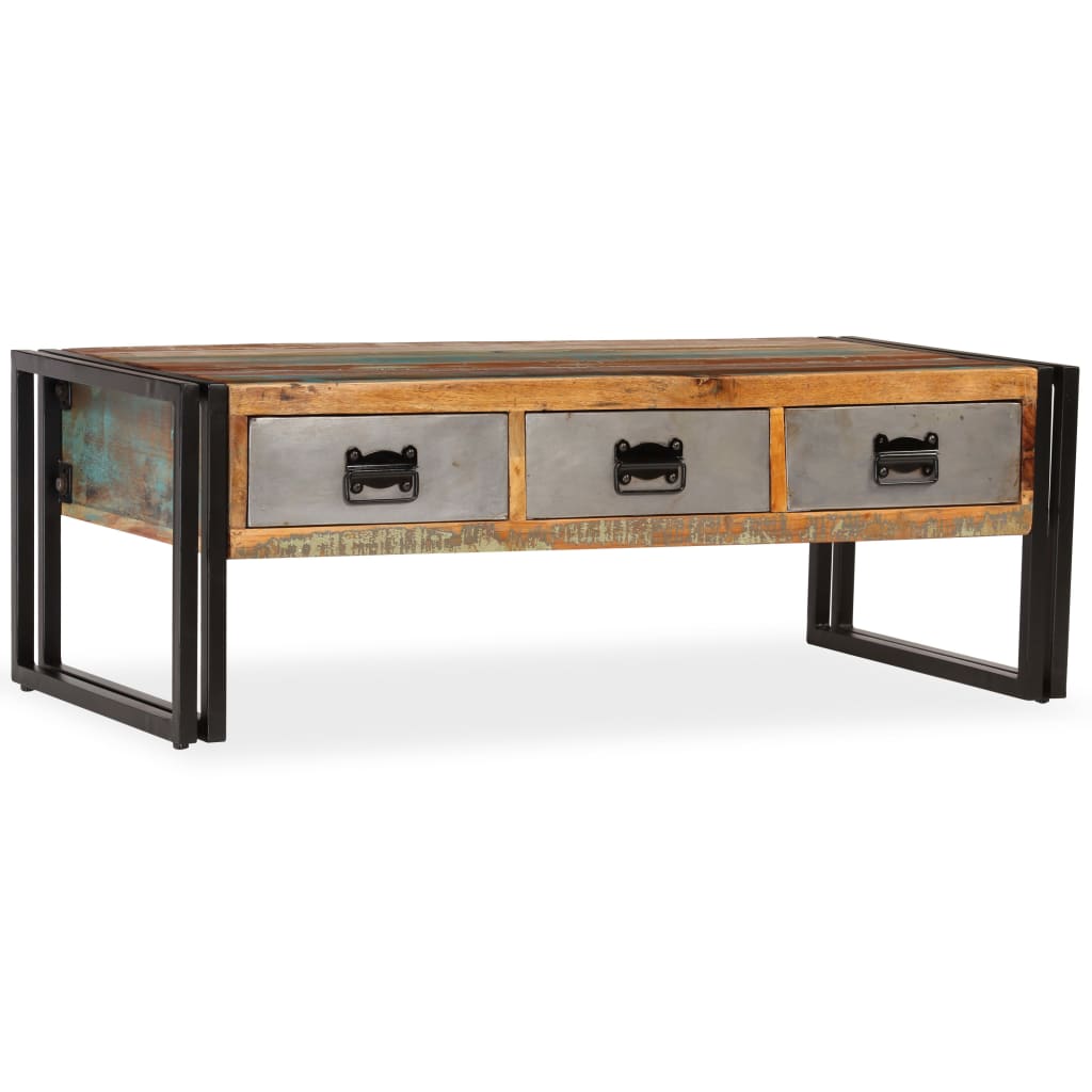 Salontafel met 3 lades 100x50x35 cm massief gerecycled hout – afbeelding 12