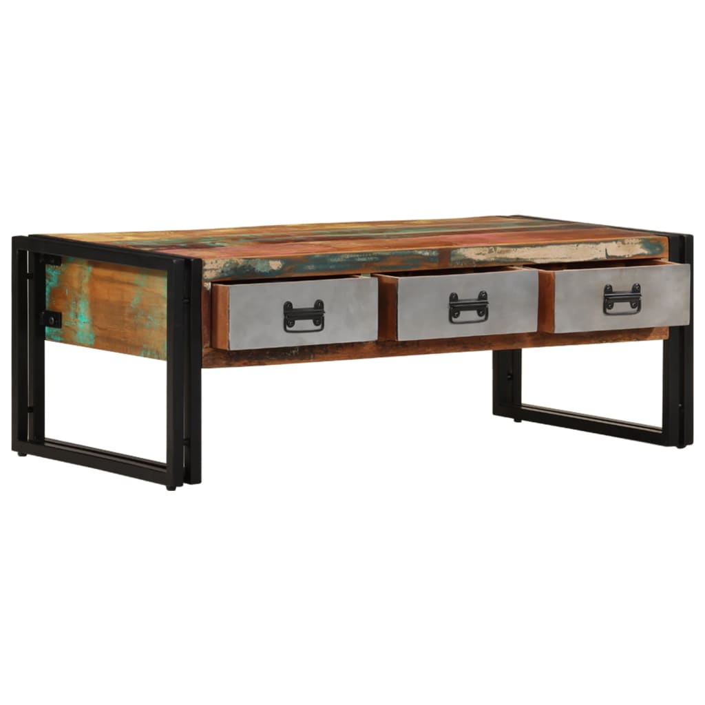 Salontafel met 3 lades 100x50x35 cm massief gerecycled hout – afbeelding 2