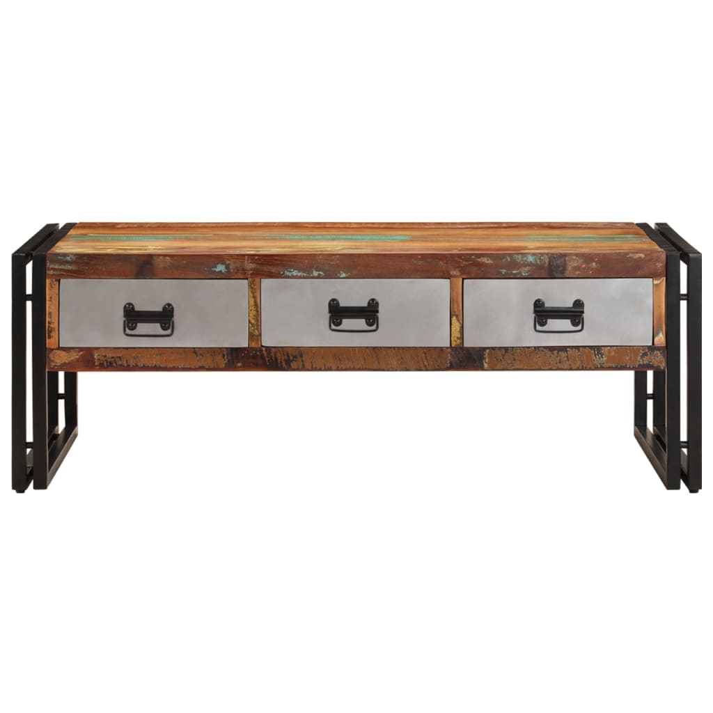 Salontafel met 3 lades 100x50x35 cm massief gerecycled hout – afbeelding 3