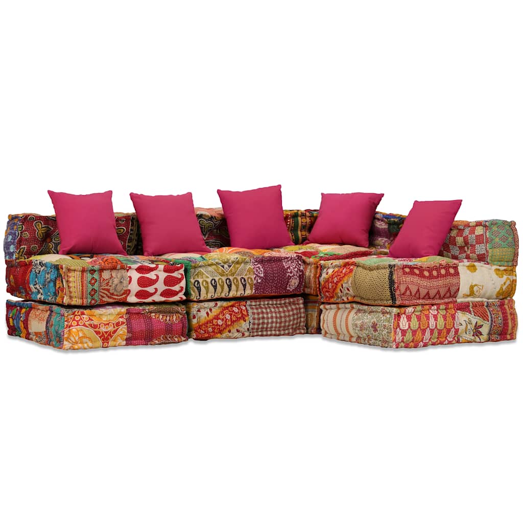Poef vierzits modulair stof patchwork