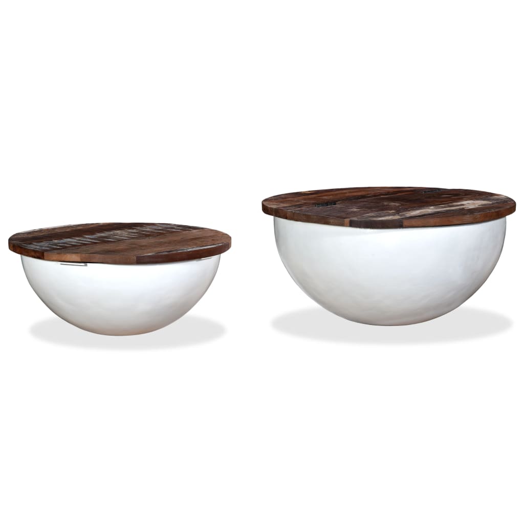 2-delige Salontafelset komvormig massief gerecycled hout wit – afbeelding 10