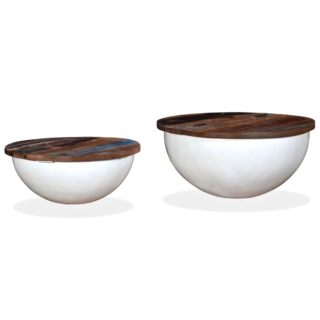 2-delige Salontafelset komvormig massief gerecycled hout wit – afbeelding 11