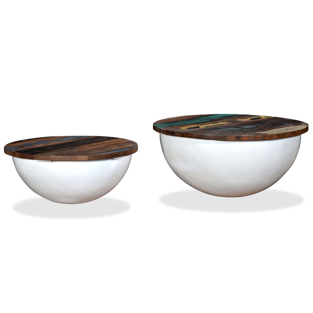 2-delige Salontafelset komvormig massief gerecycled hout wit – afbeelding 12