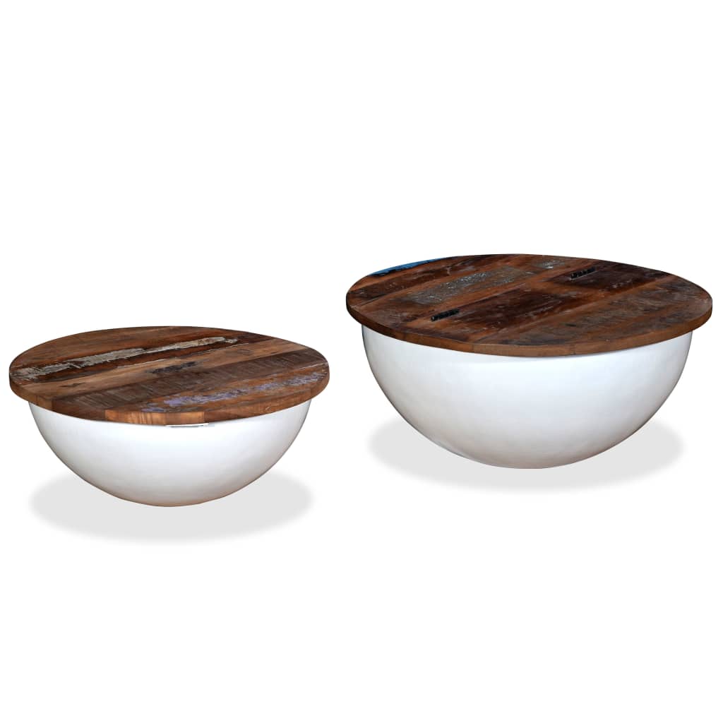 2-delige Salontafelset komvormig massief gerecycled hout wit – afbeelding 2