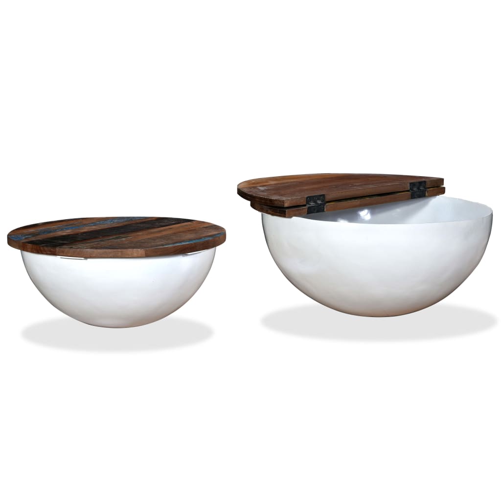 2-delige Salontafelset komvormig massief gerecycled hout wit – afbeelding 3